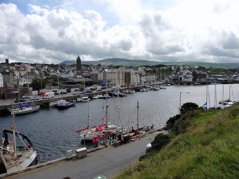 P1010911.JPG - The Peel harbor and downtown as seen from hilltop near the castle.