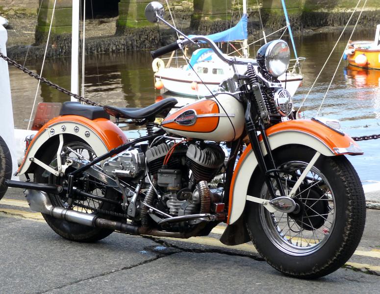 P1020004.JPG - One of the few American motorcycles to be seen, a nice old flatty though.