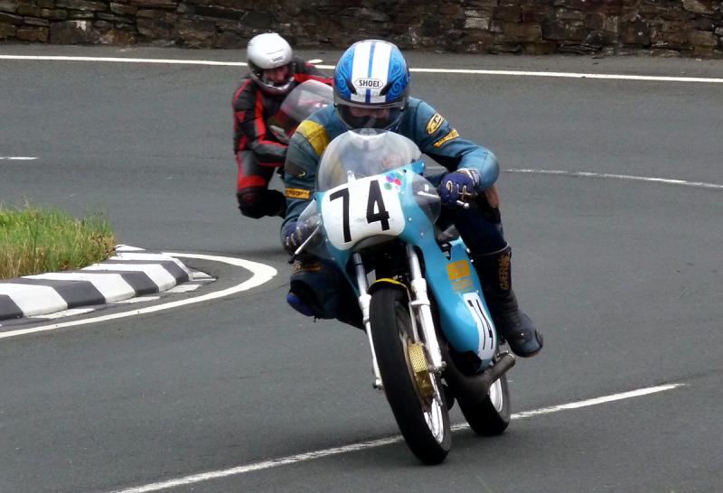 P1020173.JPG - A pair of 250cc Junior Classic racers, Suzuki T20 in the lead..