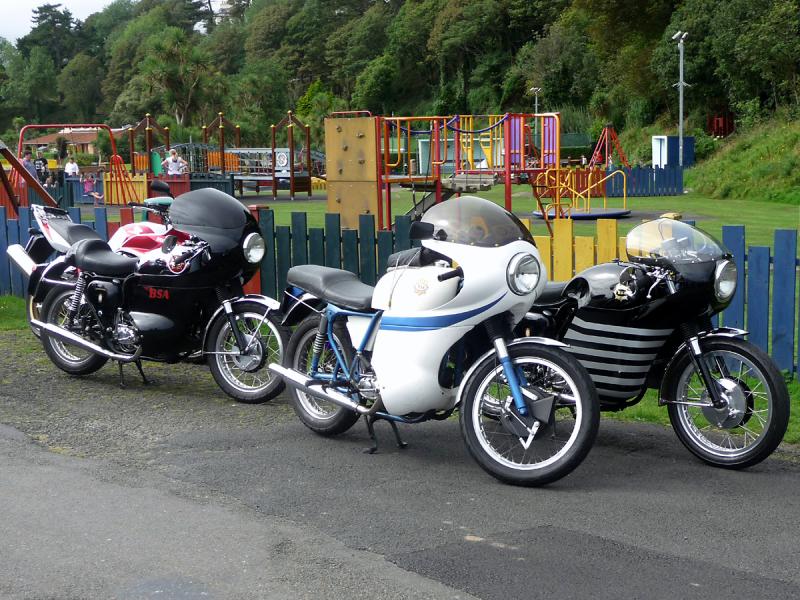 P1020346.JPG - A trio of BSA cafe racers parked up at the sprints.
