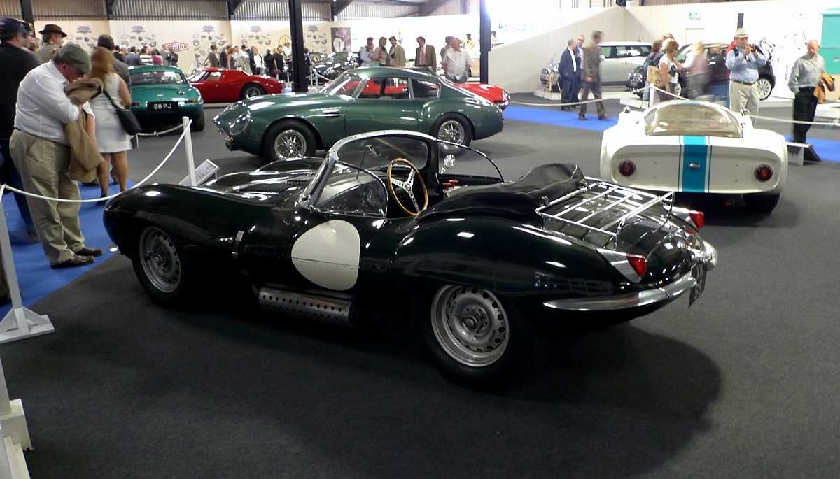 L1010874.JPG - A Goodwood feature was the recreation of an Earls Court car show featuring top cars of years past. Here a Jaguar XK-SS, Aston Martin Zagato, and Porsche Carrera 6.